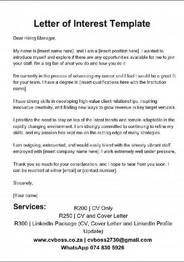 Letter of Interest Template | www.cvboss.co.za