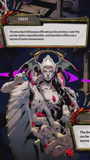 Chaos tells Zagreus they find Dionysus amusing #hades