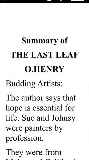 The Last Leaf Summary