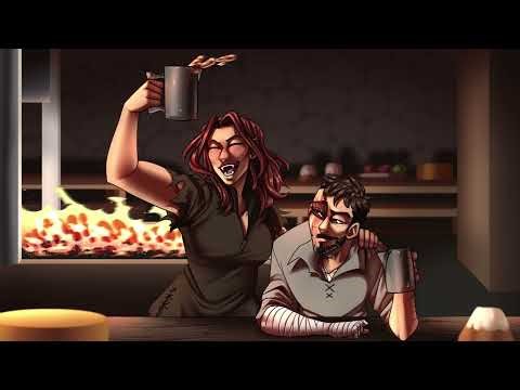 Stranger and Aela have a drink