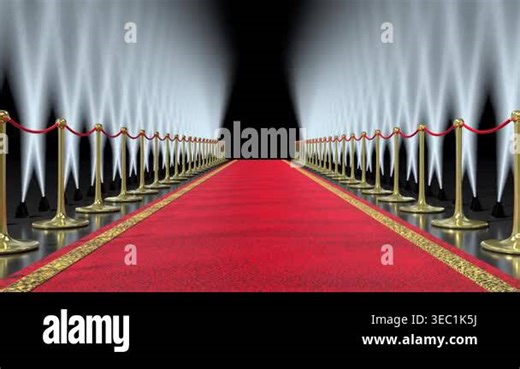 Red Carpet with Gold Stanchions and Moving Spotlights - 3d 4k animation (3840 x 2160 px Stock Video Footage - Alamy