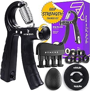 Pymens Grip Pro Kit - Grip Strength Trainer Kit - 6 Hand Strengthening Devices, Hand Strengthener For Adults, Hand Exercise Equipment, Hand Grip Strength Tester, Grip Strength Measure, Hand Grip Strength, Hand Strengthener, Hand Strength, Carpal Tunnel Strengthener, Ideal Gift Kit.