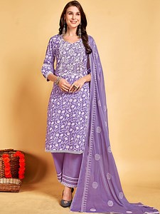 Buy Anouk Lavender Floral Printed Sequinned Pure Cotton Kurta With Palazzos & Dupatta -  - Apparel for Women