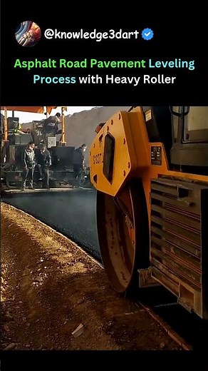 Asphalt Road Pavement Leveling Process with Heavy Roller