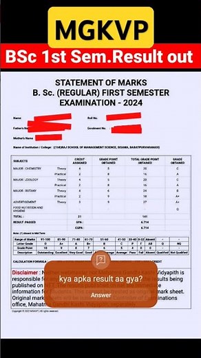 MGKVP BSc 1st semester result out 2024| #mgkvp
