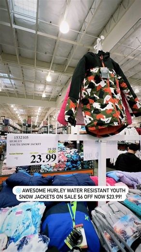 63K views · 19 reactions | ❄️Awesome @hurley water resistant youth snow jackets on sale $6 off now $23.99! Promo deal ends 12/5! #costcodeals #costco | Costco Deals | Facebook