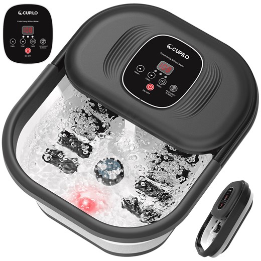 Cupilo Collapsible Foot Spa Massager with Heat, Bubble, Red Light, Vibration, Temperature Control, Timer, Pedicure Foot Bath Massager Soaker with 8 Shiatsu Massage Roller for Relaxation Stress Relief