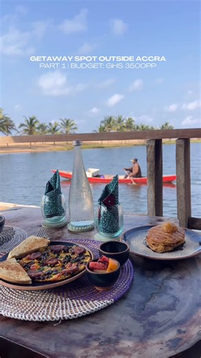 PHEBE | CONTENT CREATOR on Instagram: "✨The Stay | @ghanameetmethere • 3–4 hours from Accra Mall • Rooms start at 650 cedis/night • No WiFi, no TV, no hot showers • Reception network works best on the lagoon • Payments accepted: MoMo, cash, card • Boat ride across the lagoon is included • Swimming allowed with a life jacket or if you’re a pro • Budget: For a comfortable 2-night stay, food + drinks = around 3,500 cedis Check-in was smooth; welcome drink, quick forms, settle in, breathe. ✨Food Eve