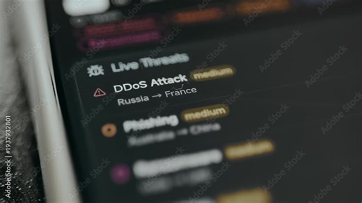 Security alert screen detailing ongoing cyber threats