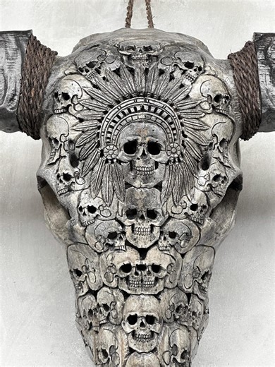 Carved Water Buffalo Skull: Native American Skull Motif, Grey Colour, Boho Wall Decor - Etsy Australia