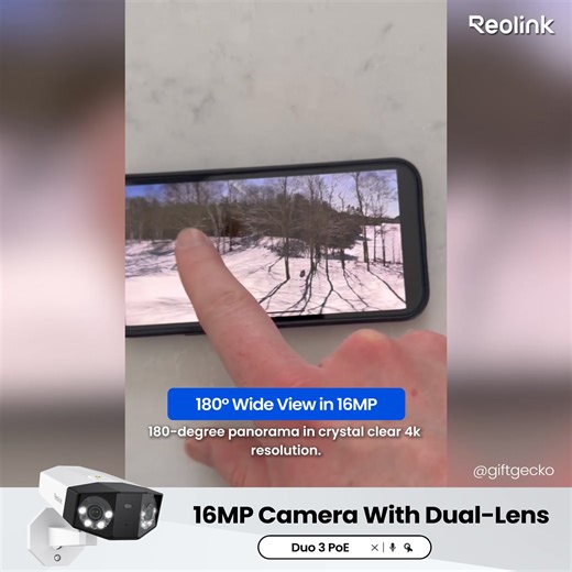 One Camera. No Blind Spots. Meet the Duo 3 PoE: Powerful Dual-Lens camera with a seamless 180° Ultra-Wide View 🌍. Summarize motion events into one picture using Motion Track 🎯 and capture every detail with 16MP Clarity 📸. Total coverage, zero blind spots 👁️. | Reolink