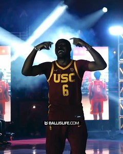 Bronny James dancing during his introduction at the Galen Center for the USC Midnight Madness event Trojan HoopLA. Savannah and Bryce James were in attendance but LeBron was busy playing against Kevin Durant for the first time since 2018. | Ballislife