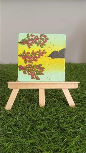 Minty Sunset Mini Canvas Art 🌿💛#theshrutistudio#sunsetart#tinypainting#minicanvas#art #satisfyingart