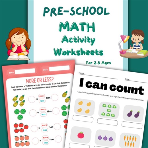 25 Preschool Math Worksheets for Ages 2-5 for Learning Numbers | Homeschool Learning Printable | Kindergarten Math | Beginning Math - Etsy