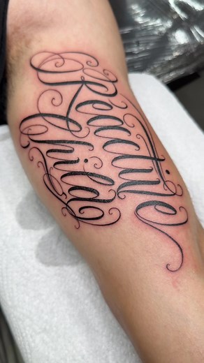 “Reactive Child” custom lettering banger @Saketattoocrew #lettering #athenstattoo #chicanostyle