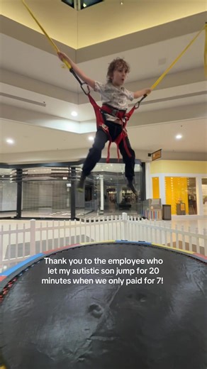 I always feel the need to explain my son when we are out in public. This man was so kind and kept telling me “he’s fine, no worries” #bellisfairmall #trampolinetricks #autismacceptance #inclusion