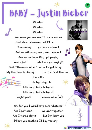 Listening BABY-Justin Bieber worksheet