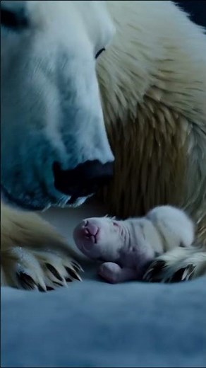 A polar bear gives birth in the freezing wilderness #hearttouching #polarbear