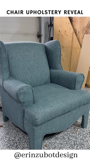 Erin Zubot • HOME DESIGN & DIY on Instagram: "Chair reveal!! I have a new appreciation for upholsterers!! This was doable but lots of work, it takes a lot of time and lots of fabric. It actually was not that hard except for the sewing haha. This was the Bedford Fabric from @tonicliving who generously gifted me the fabric for this project, thanks to them for believing I could actually pull this off!! #diyupholstery #diyprojects"