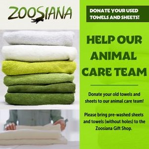 1.2K views · 32 reactions | Doing some spring cleaning this fall? Consider donating old bed sheets and towels to our animal care team! Pre-washed bed sheets and towels can be brought to the Zoosiana Gift Shop. | Zoosiana | Facebook