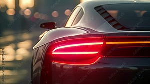 A shot of a modern cars taillights reveals the streamlined shape and streamlined design which helps to reduce drag and improve the vehicles overall performance.