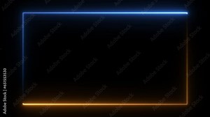 Abstract seamless looped neon frame animation background. Blue purple neon light line running on black. Glowing rectangle frame with empty space for logo or text. Alpha channel included.