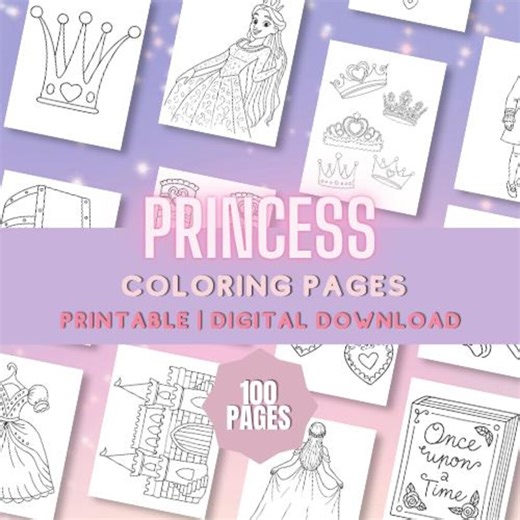 100 Princess Coloring Pages, Printable Activity Book (digital Download) - Etsy