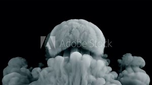 Realistic smoke puff fills the screen in slow motion. Soft bright blue smoke explosion isolated on black background. Contains alpha channel for VFX compositing. 3D animation in 4K UHD