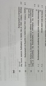 2.1 Define the term cyber savvy. 2.2 Differentiate between soc... | Filo