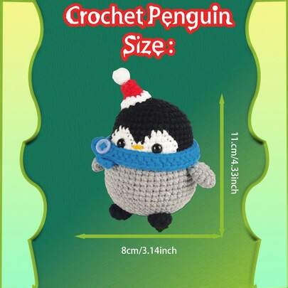 1 Set Cute Animal Crochet Kit, Black Christmas Penguin Crochet Set, High-Quality Yarn, Includes Crochet Hook, Stitch Markers, Plastic Eyes And Instruction With Scanning QR Code For Detailed Crochet Video (Accessory Color Random) | SHEIN