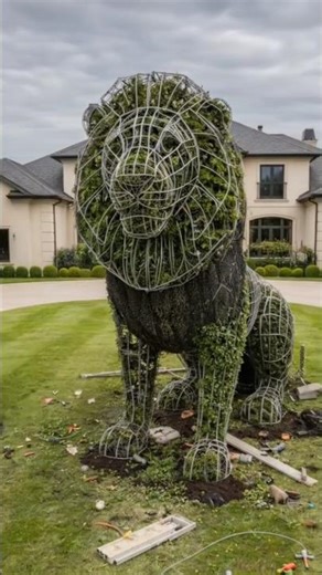 “Insane Backyard Transformation in the USA 🇺🇸 | Giant Lion Topiary Build” #shorts