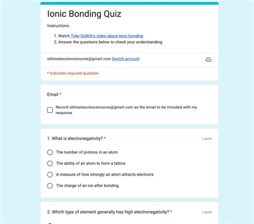 Chemistry Bonding Unit 5-Quiz Bundle - Online Google Forms