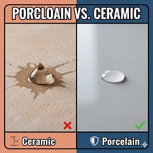 Porcelain vs. Ceramic: Which Tile Fits Your Budget? Confused between porcelain and ceramic tiles? The biggest difference often comes down to cost and durability. Porcelain is a premium choice, ideal for floors due to its toughness and water resistance, but it comes at a higher price. Ceramic is more budget-friendly and perfect for walls. This quick guide helps you decide where to invest and where to save on your next project. #teamovercs #teamovercsfurnishers #teamovercsconstruction#homerenovati