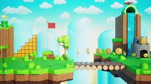 Retro game platform video game 3D loop animation