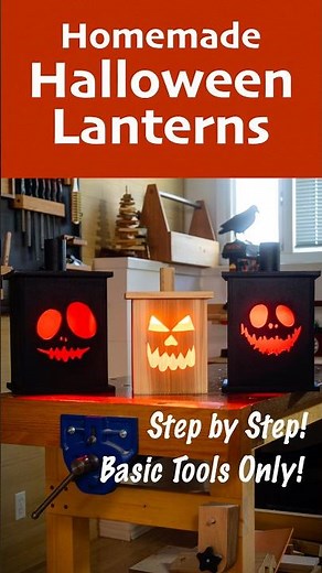Make these Spooky Halloween Lanterns // Wooden Jack-O-Lanterns! #halloweenlanterns #diy