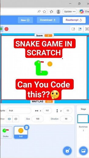 How to make Snake Game in Scratch #coding #games #scratch
