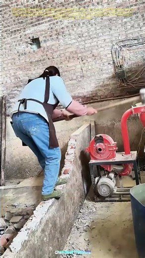 Force et précision : Comment une femme utilise un marteau pour démolir un mur de briques