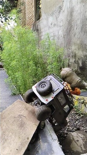 offroad car slides into a ravine