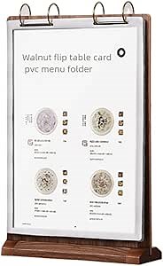 A4 Walnut Wood Sign Holder Vertical Table Card Flip Display 6 Pages(12 Sides),Double Sided Flyer Frame with Base,Table Card for Picture Card Store Office Menu Retail Show Fair (8.5x11")