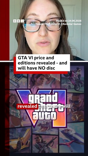 Rockstar said physical copies of the game will contain a code for a digital download for the game inside a box, rather than a disc. #GTAVI #GrandTheftAuto #GTA #RockstarGames #Gaming #GameTok #GTAUltimateEdition #BBCNews