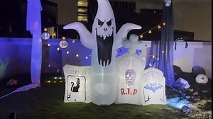 7 FT Halloween Inflatable Outdoor Decorations,Color LED Flash Lights White Ghost and Skull Tombstone Outdoor Decorations,Blow Up Yard Decorations for Outdoor Garden,Lawn,Yard, and Party