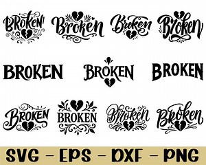 Broken Typography Svg, Broken Text Silhouette, Dxf, Png - Etsy