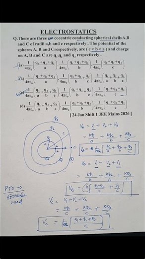 24 Jan Shift 1 JEE Main 2026 Electrostatics pyq | There are three concentric conducting spherical sh