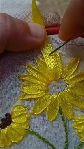 Ribbon sunflower embroidery #shorts #viral #ribbon #embroidery