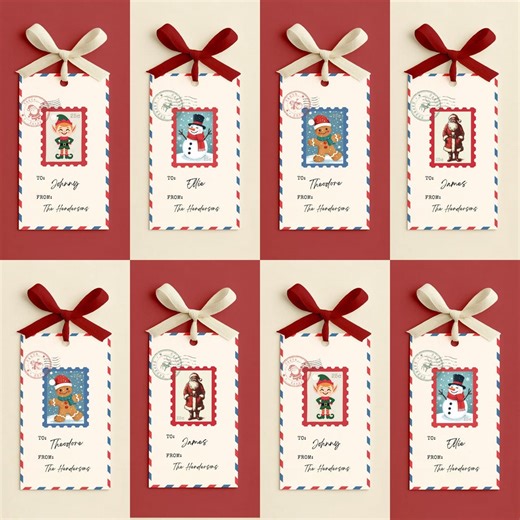 Vintage Christmas Gift Tags Editable | Christmas Party Favour Tags | Retro Postcard Christmas Gift Tag Set | Printable Holiday Gift Tags - Etsy