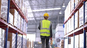 operation workers checking and inspecting cargo for stack items for shipping. males worker checking the store factory. industry factory warehouse. Worker Scanning Package In Warehouse.