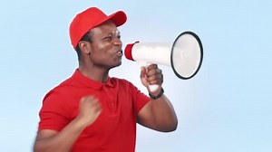Megaphone Screaming Young Black Man Studio Announcement Political Protest Bullhorn