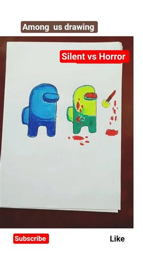 Among Us Art: Silent vs. Horror Oil Pastel Drawing 🩸#shorts #viral #trending #amongus #art#drawing