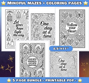 Printable Maze Coloring Pages | 5 Mindful Mazes & Affirmations | Cozy Adult Coloring Pages | Relaxing Coloring Activity | PDF - Etsy