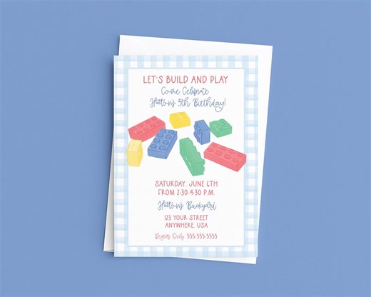 Watercolor Lego Theme Birthday Party Invite Printable Building Blocks Invite Template Editable Invite Design - Etsy
